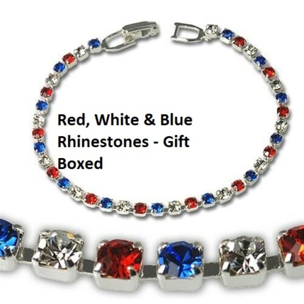 NWT Red White Blue Crystal Tennis Bracelet